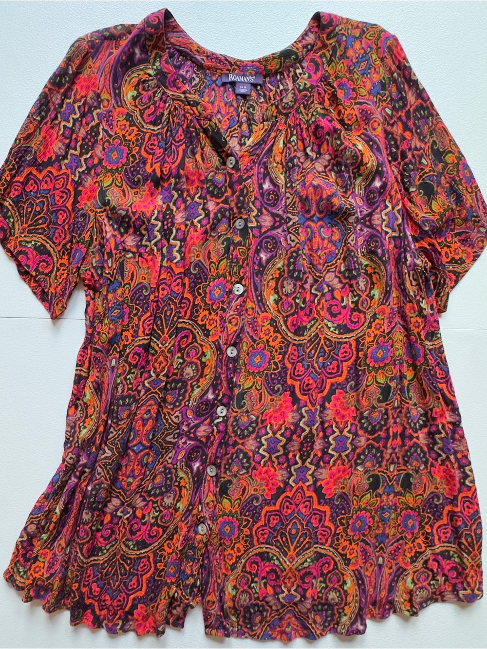 Roaman's Angelina Flowy Tunic woven short sleeve
Plus Size 24W